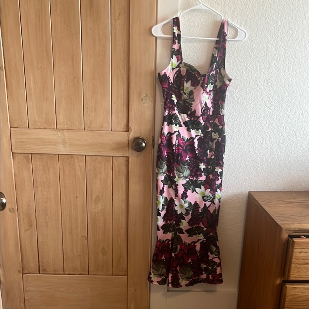 Zara Pink and Black Bodycon Midi Dress